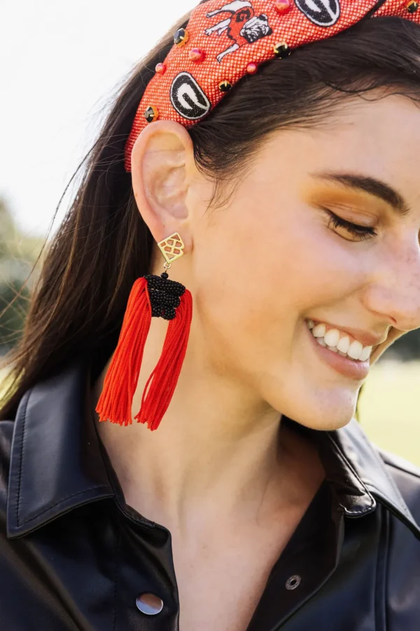 Color Block Tassel Earrings - Red and Black-Brianna Cannon New