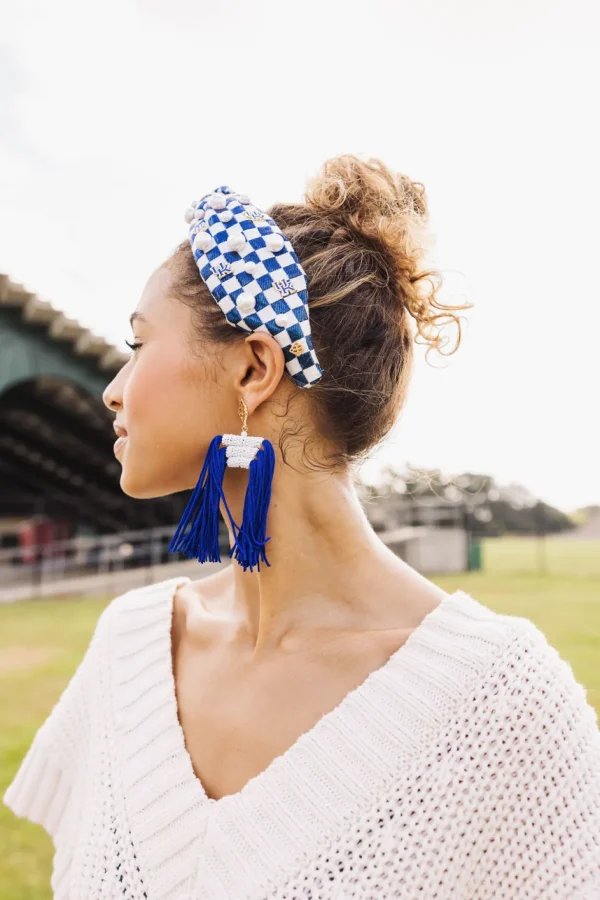 Color Block Tassel Earrings - Blue and White-Brianna Cannon Best