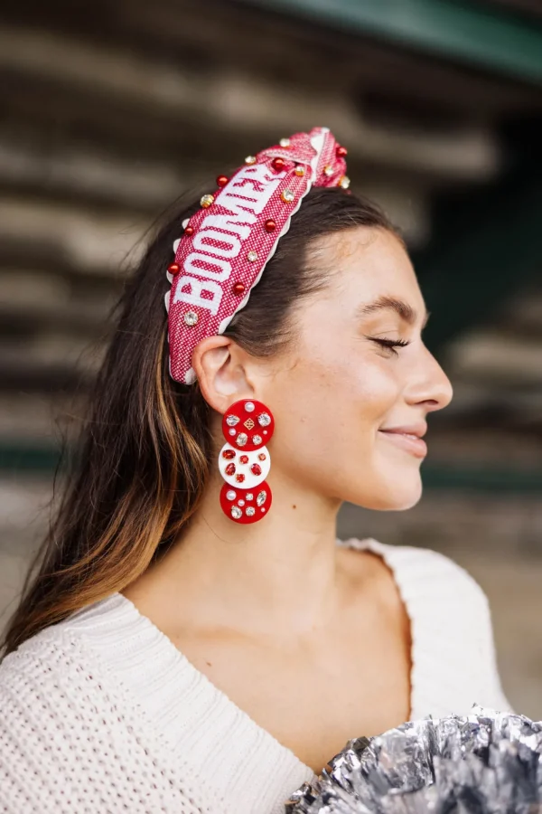 Crimson and White Triple Dot Earrings-Brianna Cannon Sale