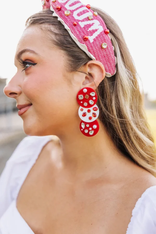 Crimson and White Triple Dot Earrings-Brianna Cannon Sale