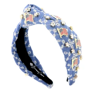 Denim Eyelet Headband with Flags & Stars-Brianna Cannon New
