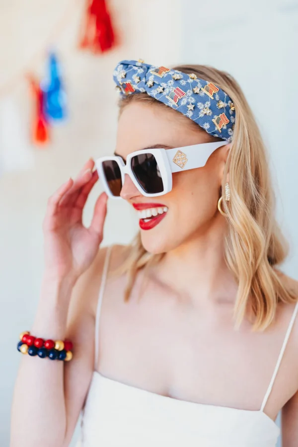 Denim Eyelet Headband with Flags & Stars-Brianna Cannon New