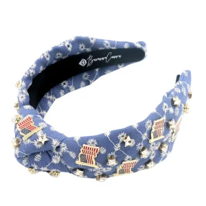Denim Eyelet Headband with Flags & Stars-Brianna Cannon New