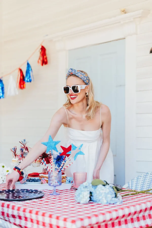 Denim Eyelet Headband with Flags & Stars-Brianna Cannon New