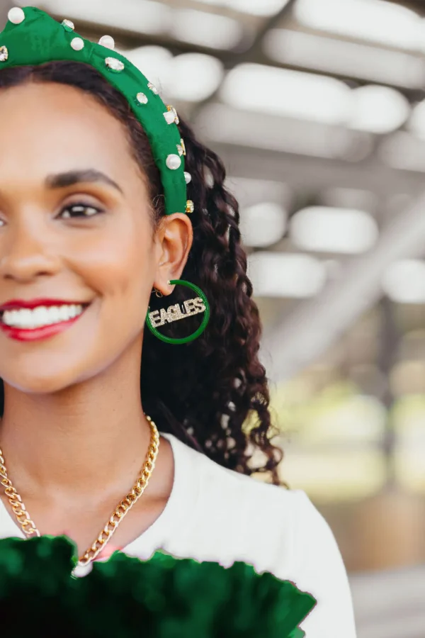 EAGLES Green Pavé Hoop Earrings-Brianna Cannon Discount