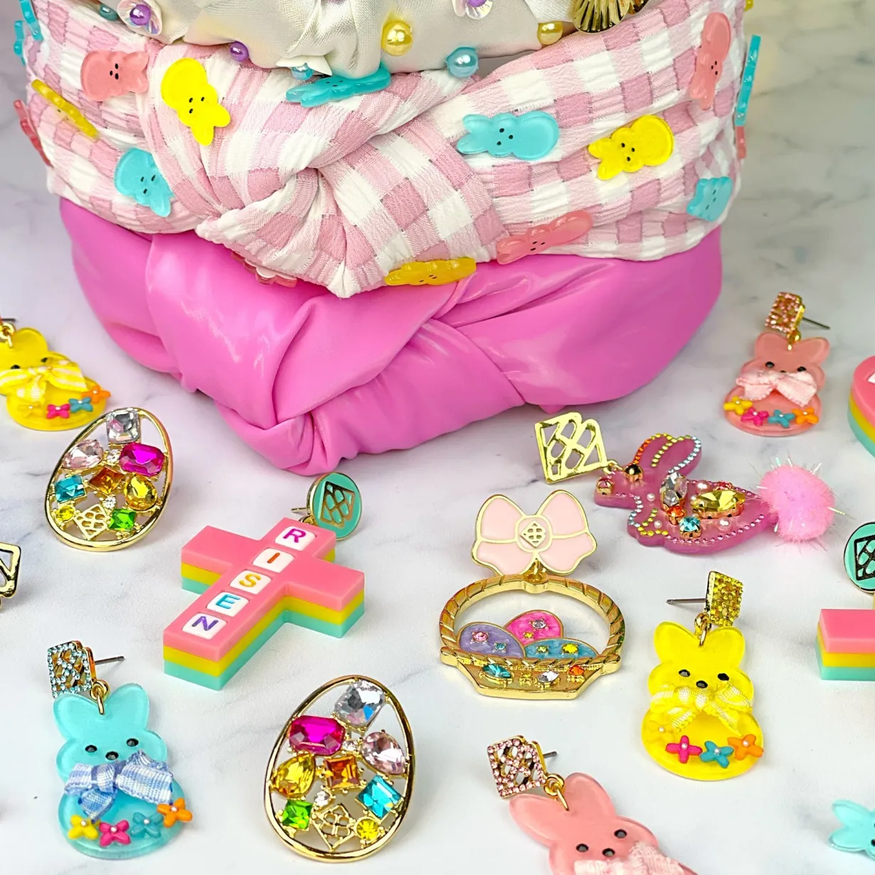 easter___pink_peep_earrin_3.webp Easter 2022 - Pink Peep Earrings with Bow and Flowers-Brianna Cannon Hot