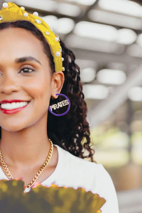 ECU Purple Pavé Hoop Earrings-Brianna Cannon Fashion