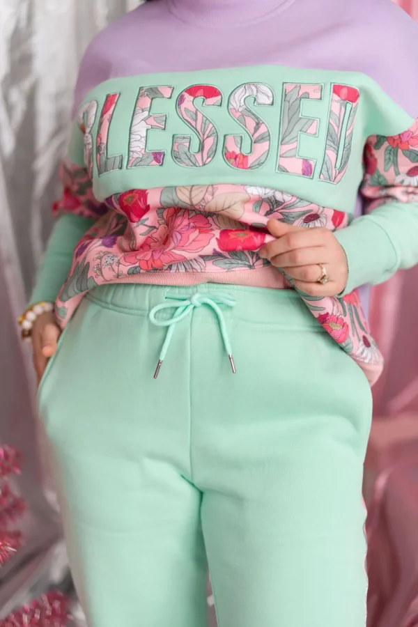 Floral Stripe Fleece-Lined Sweatpants in Mint-Brianna Cannon Outlet