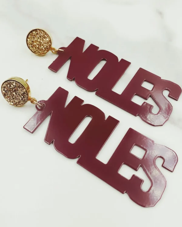 Florida State Garnet NOLES Earrings with Gold Druzy-Brianna Cannon Hot