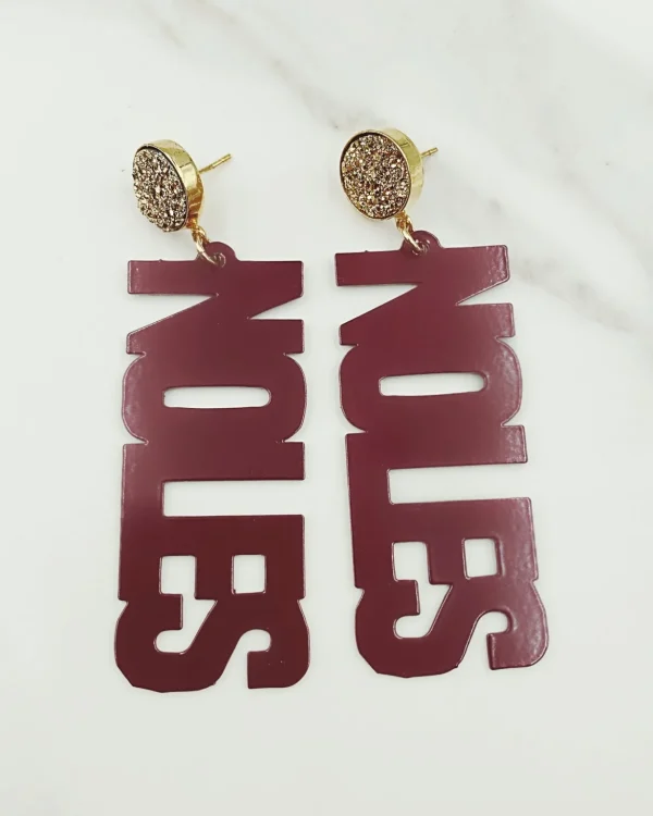 Florida State Garnet NOLES Earrings with Gold Druzy-Brianna Cannon Hot