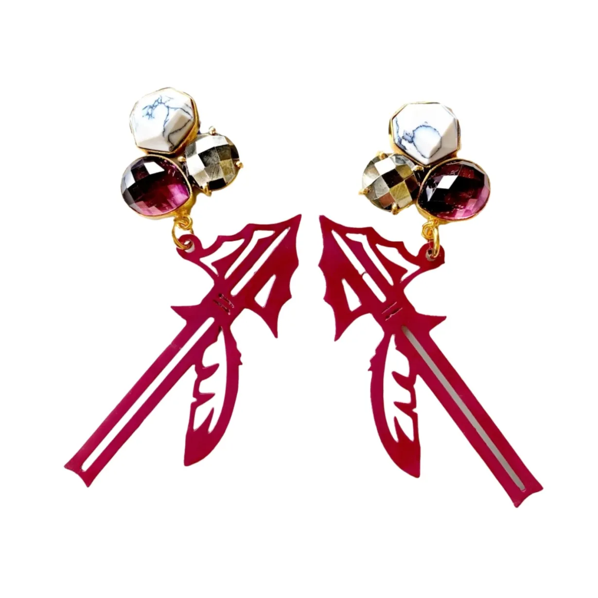 florida_state_garnet_spea_0.webp Florida State Garnet Spear Earrings with 3 Gemstones-Brianna Cannon Fashion