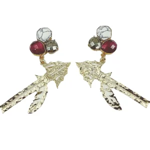 Florida State Gold Spear Earrings with 3 Gemstones-Brianna Cannon Outlet