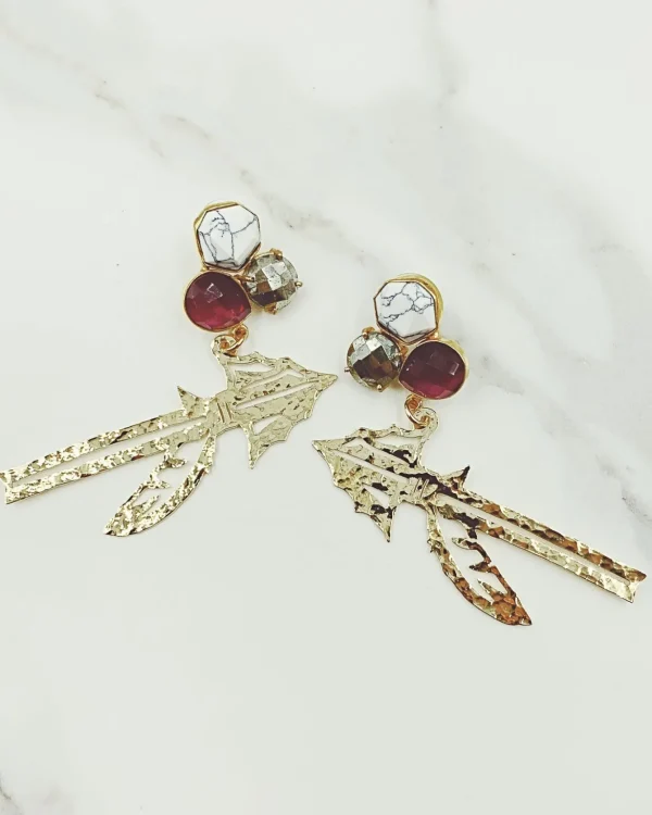 Florida State Gold Spear Earrings with 3 Gemstones-Brianna Cannon Outlet