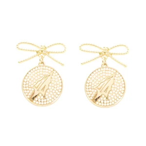 Florida State Pearl Bow Medallion Earrings-Brianna Cannon Clearance