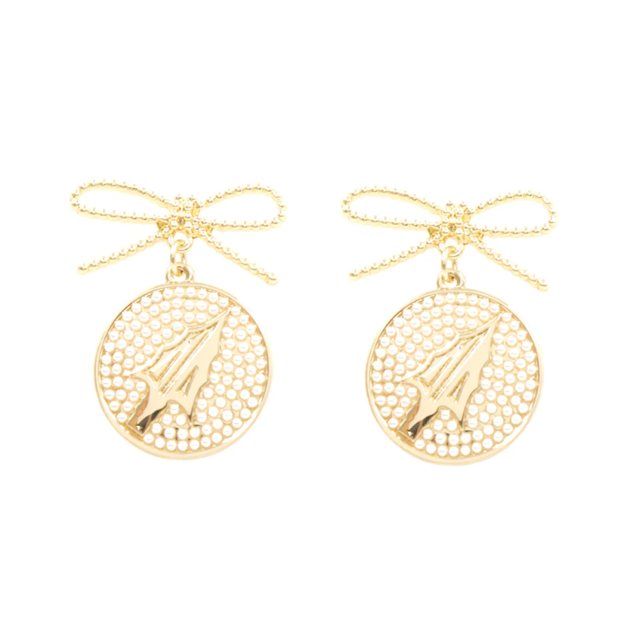 florida_state_pearl_bow_m_0.webp Florida State Pearl Bow Medallion Earrings-Brianna Cannon Clearance
