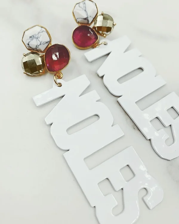 Florida State White NOLES Earrings with 3 Gemstones-Brianna Cannon Best