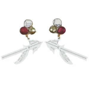 Florida State White Spear Earrings with 3 Gemstones-Brianna Cannon Outlet