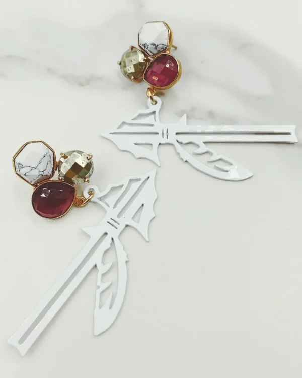 Florida State White Spear Earrings with 3 Gemstones-Brianna Cannon Outlet