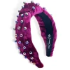 Fuchsia Floral Velvet Headband with Iridescent Beads-Brianna Cannon Outlet