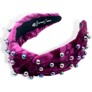 Fuchsia Floral Velvet Headband with Iridescent Beads-Brianna Cannon Outlet