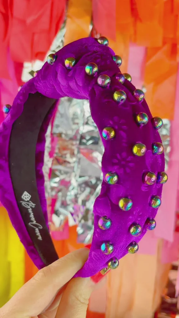 Fuchsia Floral Velvet Headband with Iridescent Beads-Brianna Cannon Outlet