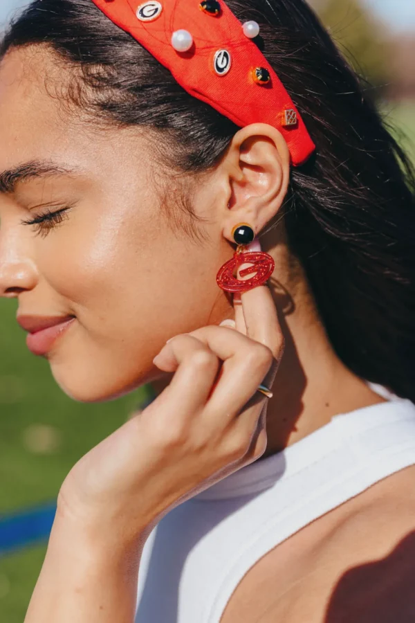 Georgia Red Glitter Mini Power G Earrings-Brianna Cannon New