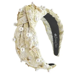 Gold and Ivory Metallic Headband with Pearls and Crosses-Brianna Cannon Hot