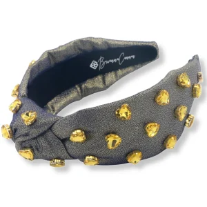 Gold and Navy Shimmer Headband with Gold Crystal Hearts-Brianna Cannon Fashion