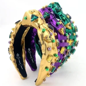 Gold Mardi Gras Headband with Gold Beads and Crystals-Brianna Cannon Outlet