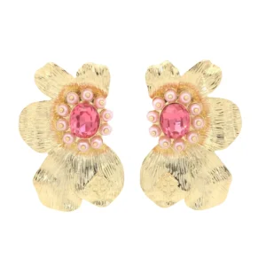 Golden Bloom Statement Earrings in Pink-Brianna Cannon Fashion
