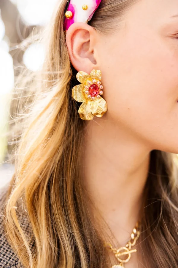 Golden Bloom Statement Earrings in Pink-Brianna Cannon Fashion