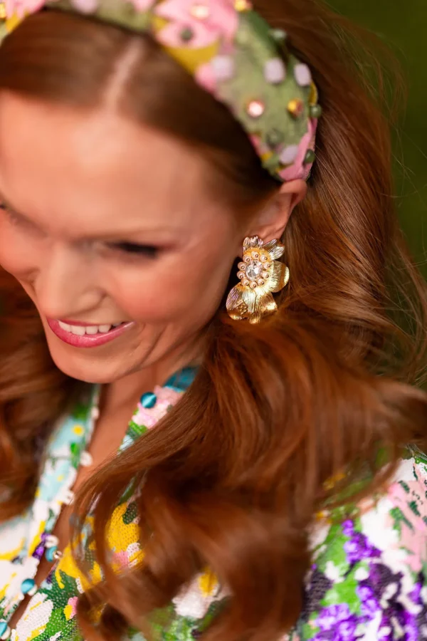 Golden Bloom Statement Earrings in White-Brianna Cannon Online