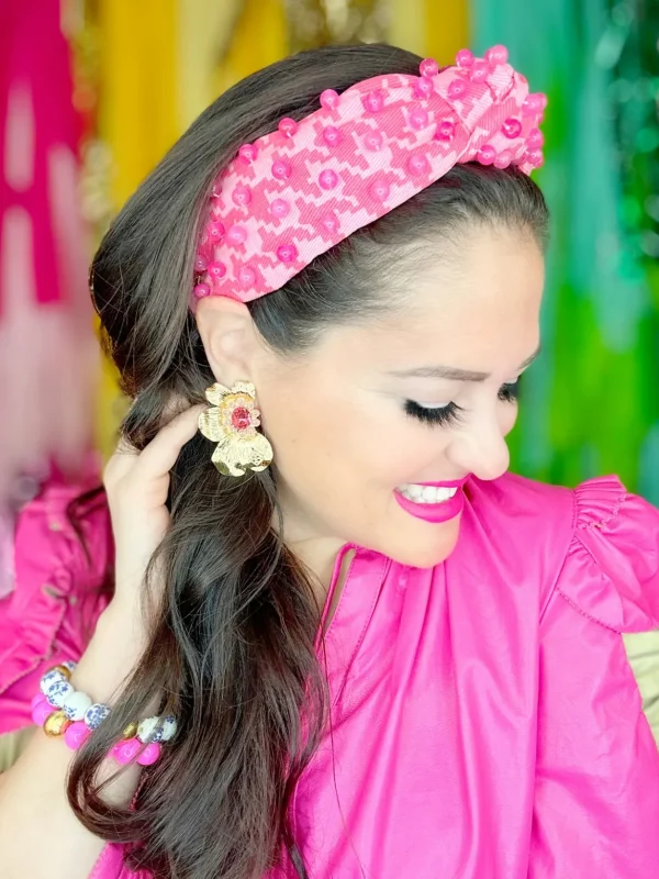 Golden Bloom Statement Earrings in Pink-Brianna Cannon Fashion