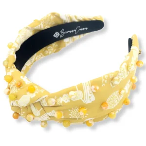 Golden Jar Print Headband with Yellow Agate Beads-Brianna Cannon Online