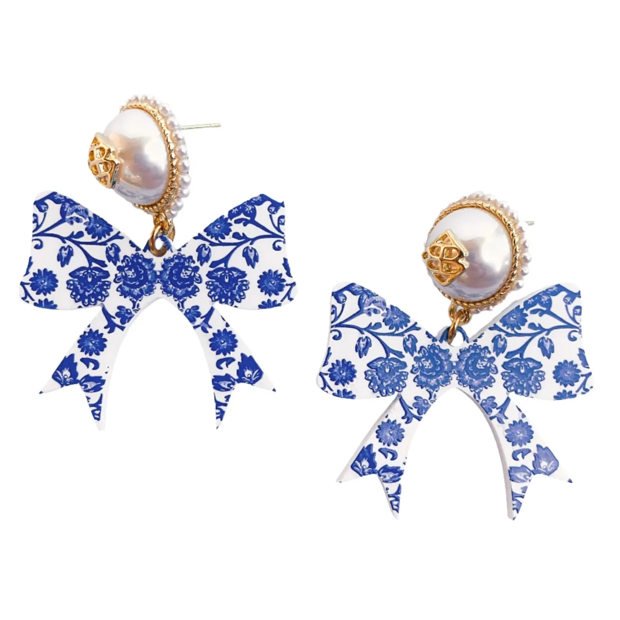 grandmillennial_collectio_0-1.webp Grandmillennial Collection - Chinoiserie Blue and White Bow Earrings-Brianna Cannon Fashion