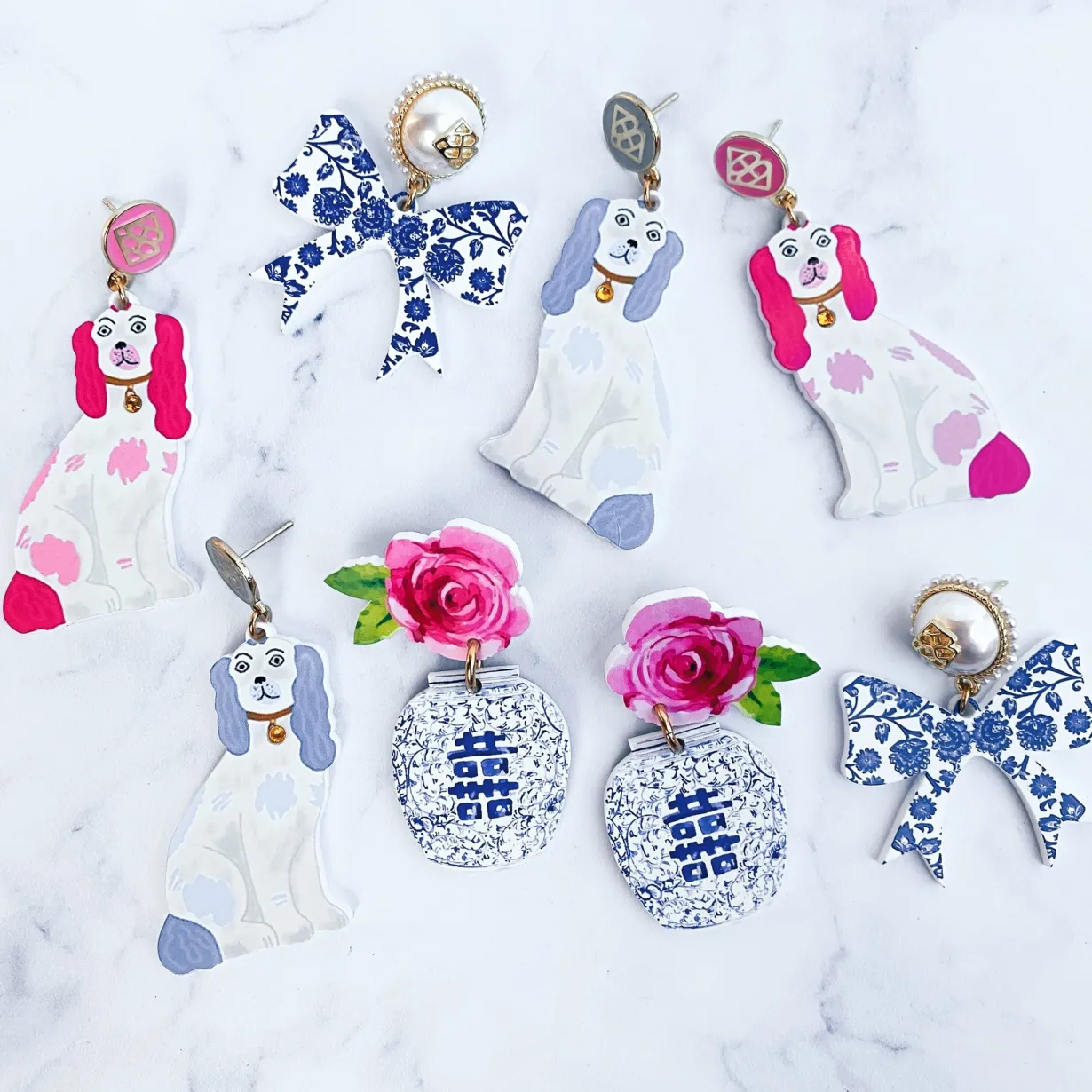 grandmillennial_collectio_2-1.webp Grandmillennial Collection - Chinoiserie Blue and White Bow Earrings-Brianna Cannon Fashion