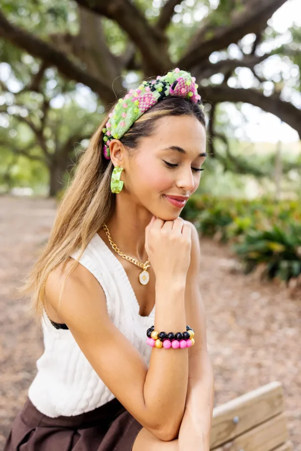 Green & Pink Knit Headband with Beads-Brianna Cannon New