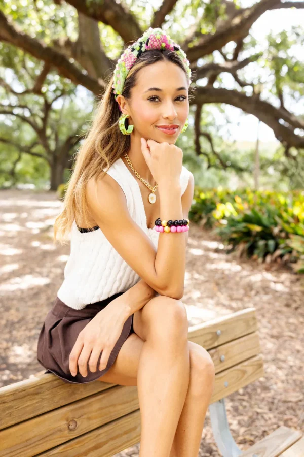 Green & Pink Knit Headband with Beads-Brianna Cannon New