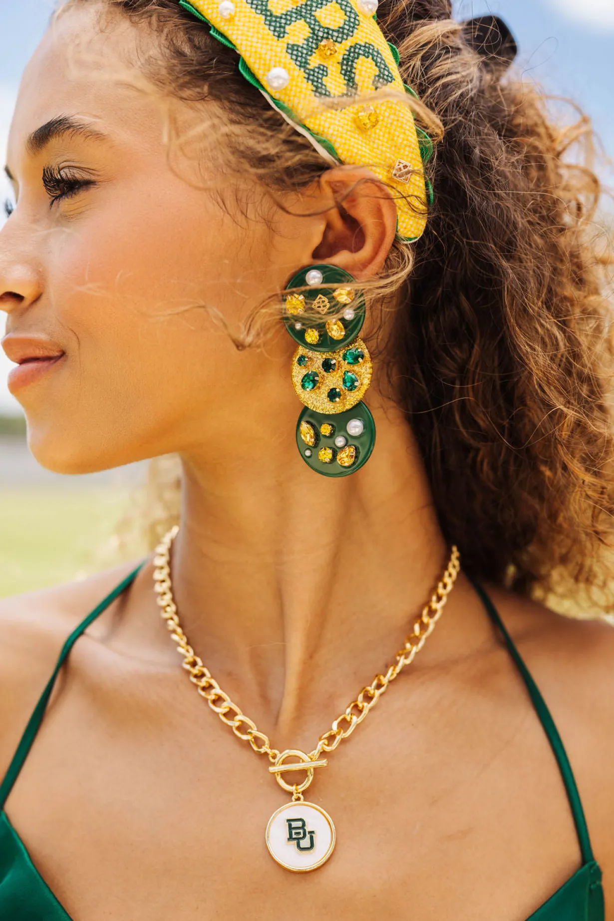 green_and_gold_triple_dot_1.webp Green and Gold Triple Dot Earrings-Brianna Cannon Fashion