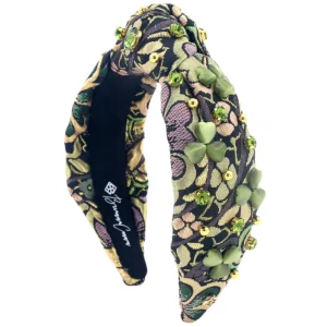 Green Brocade Headband With Shamrocks and Crystals-Brianna Cannon Discount
