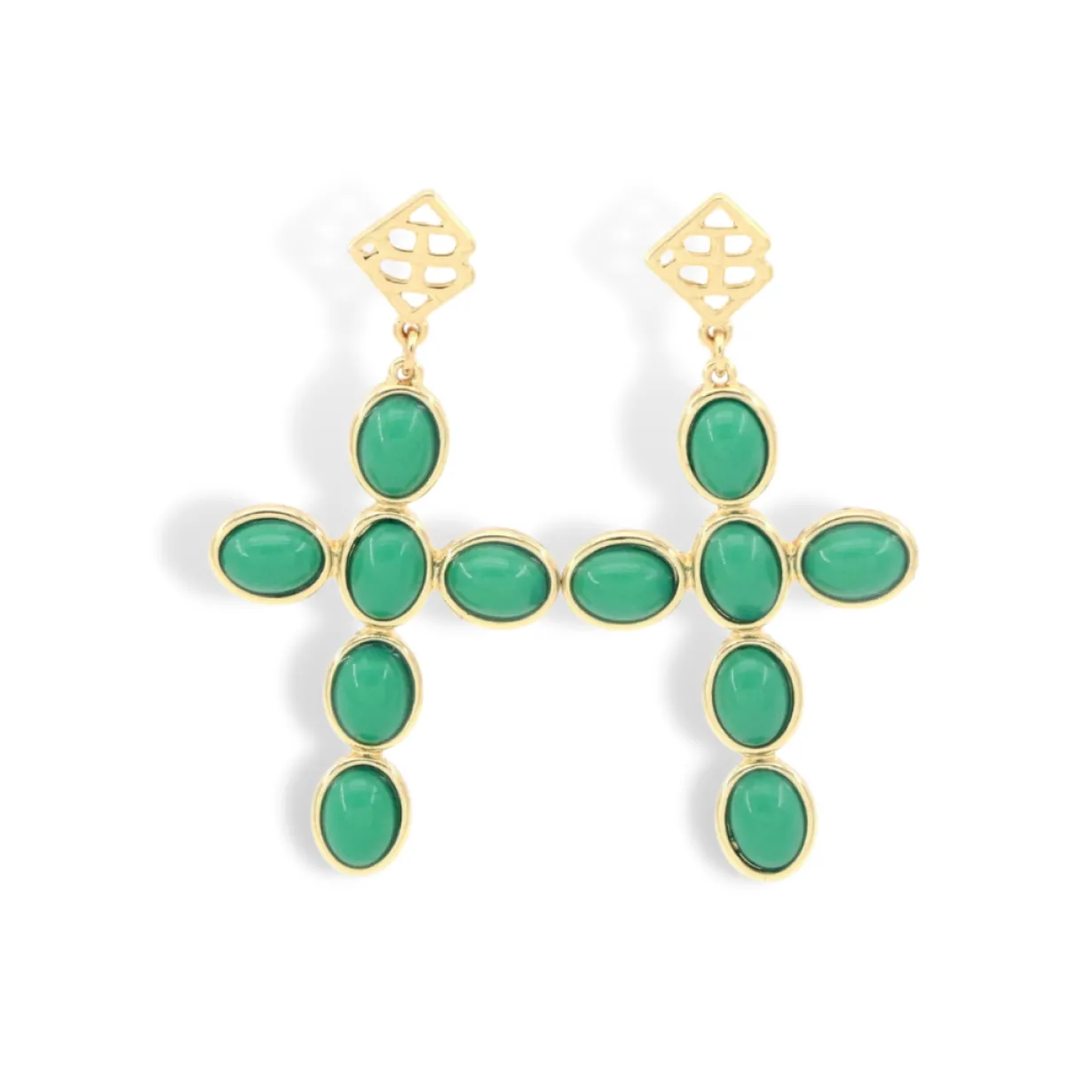 green_cabochon_cross_earr_0.webp Green Cabochon Cross Earrings-Brianna Cannon Outlet