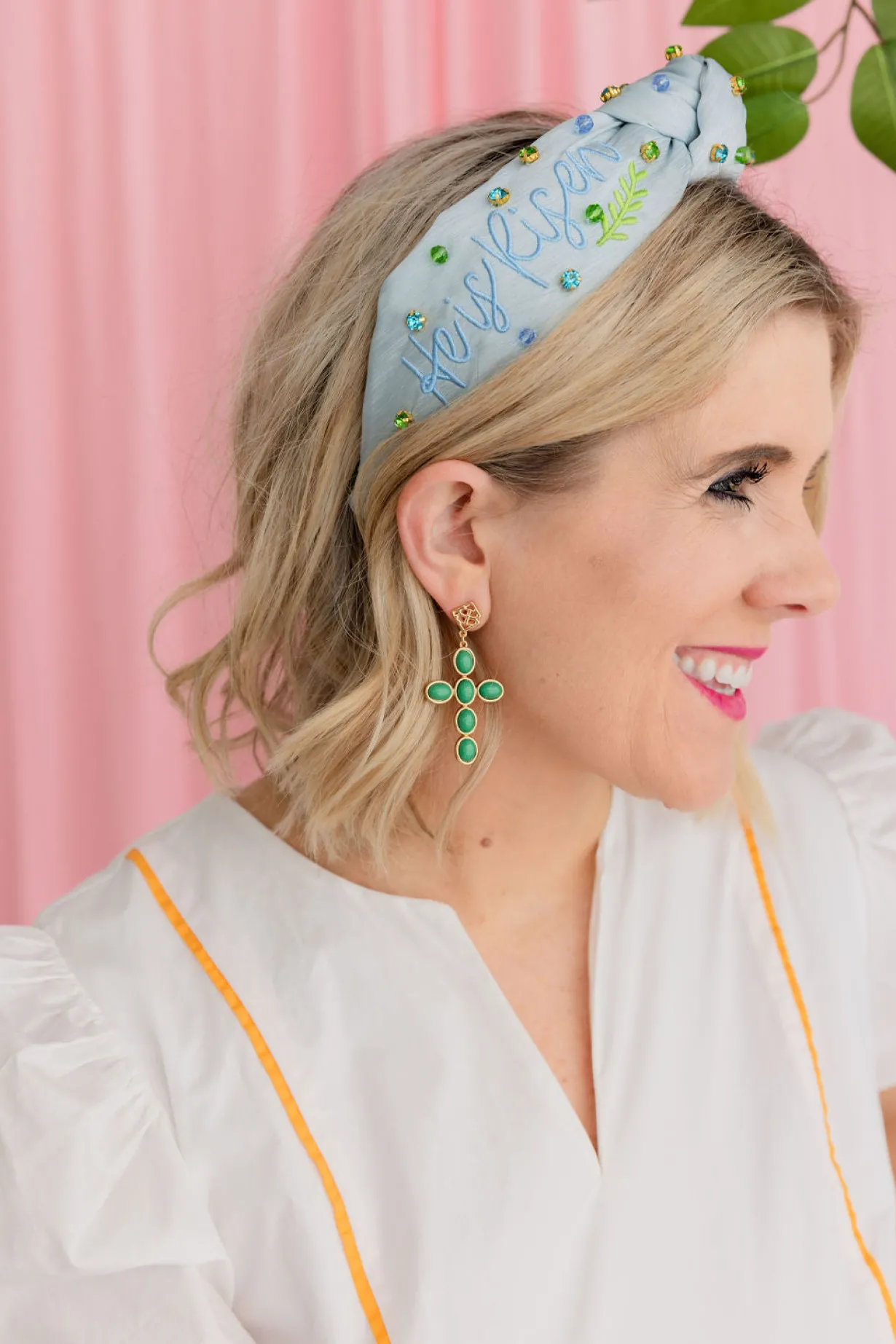 green_cabochon_cross_earr_1.webp Green Cabochon Cross Earrings-Brianna Cannon Outlet
