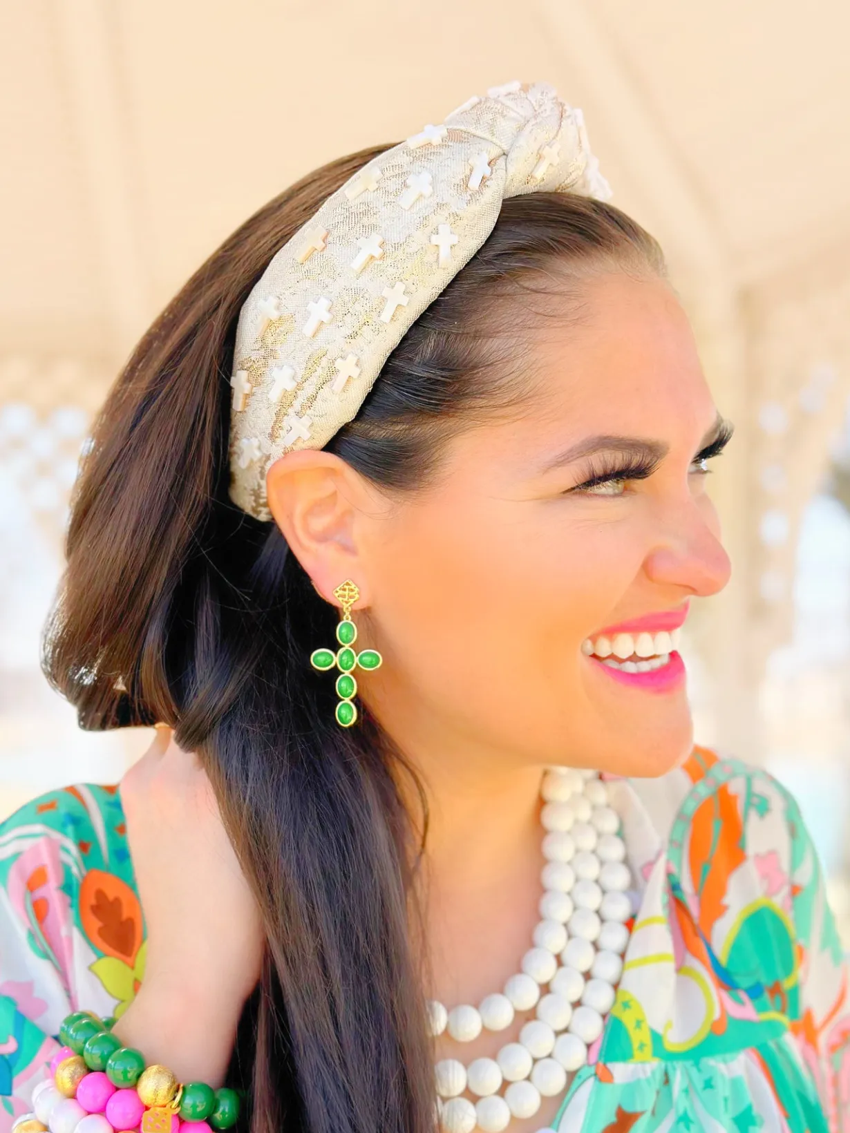 green_cabochon_cross_earr_2.webp Green Cabochon Cross Earrings-Brianna Cannon Outlet