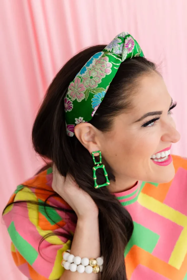 Green Enamel Bamboo Earrings-Brianna Cannon Discount