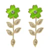 Green Flower Earrings With Crystal Stem-Brianna Cannon New