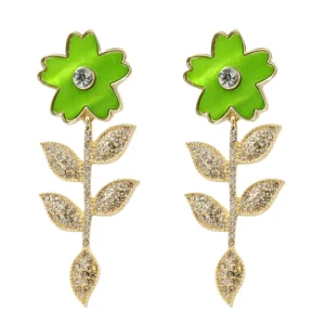 Green Flower Earrings With Crystal Stem-Brianna Cannon New