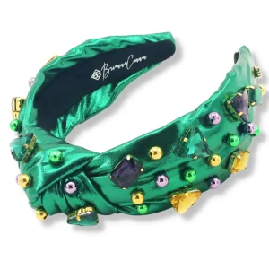 Green Mardi Gras Headband with Gold Beads and Crystals-Brianna Cannon Best