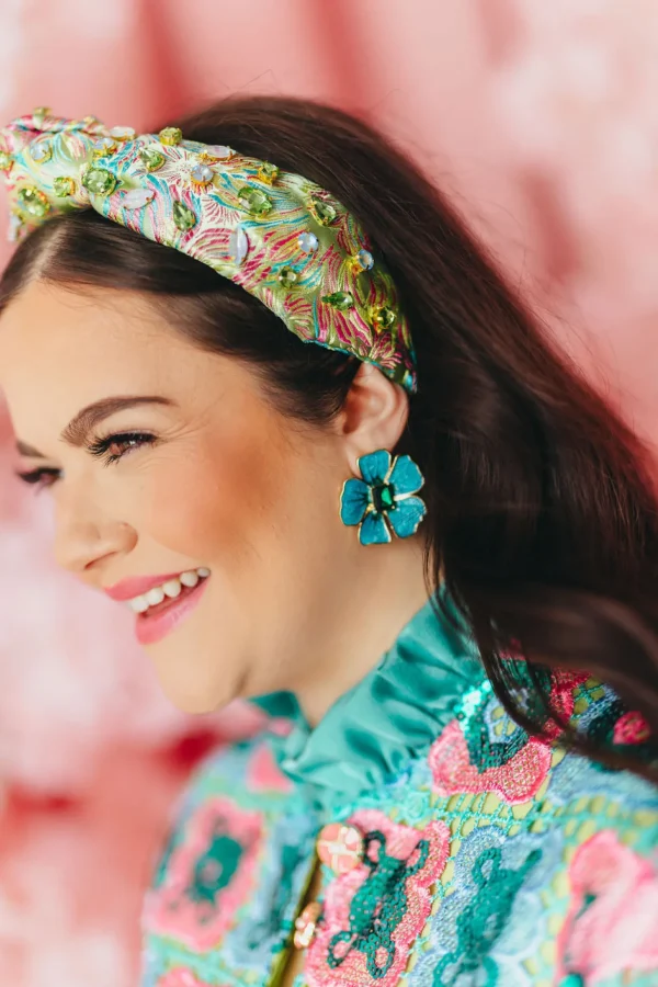 Hand Painted Blue and Green Hibiscus Earring-Brianna Cannon Sale