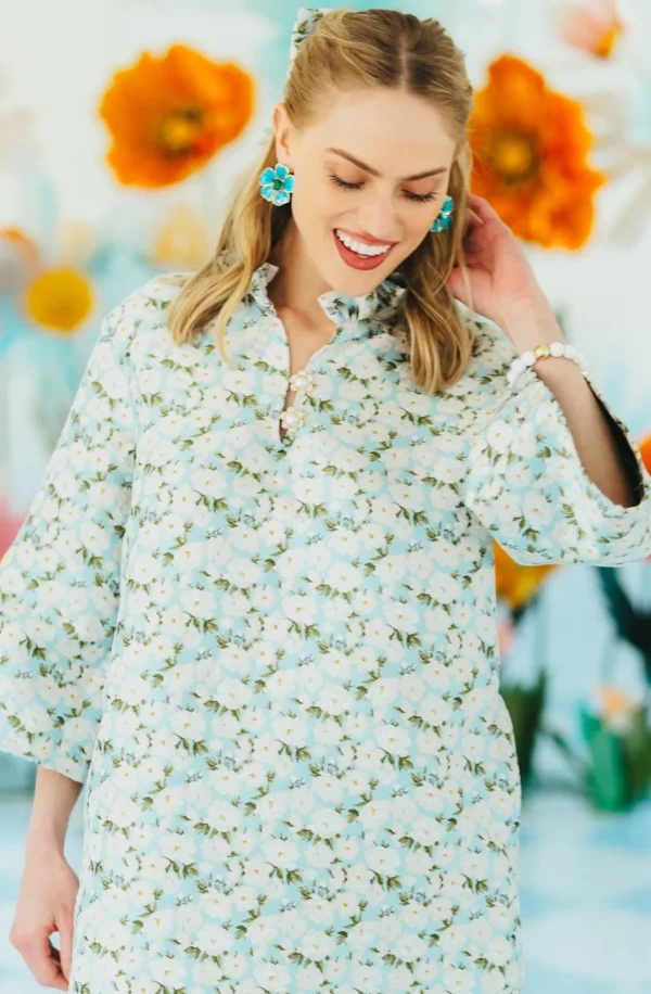 Hand Painted Blue and Green Hibiscus Earring-Brianna Cannon Sale