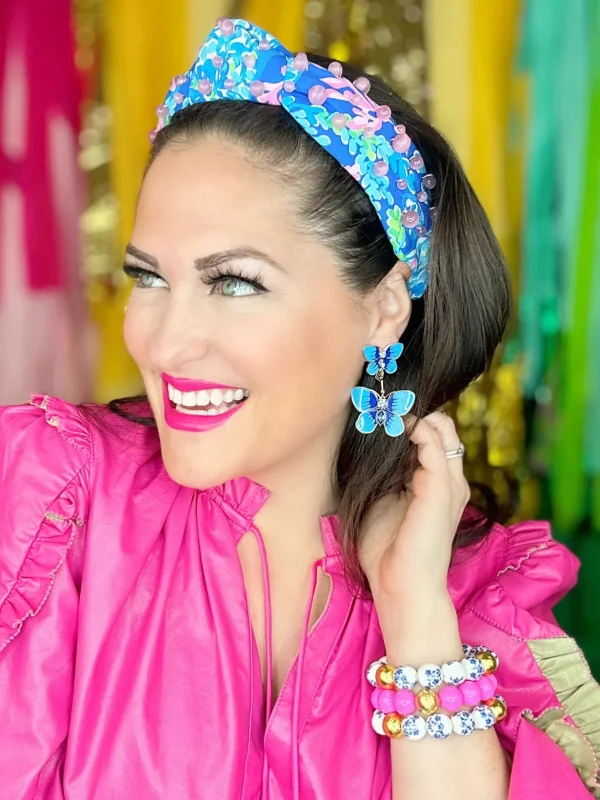 Hand Painted Butterfly Earrings in Blue-Brianna Cannon Outlet